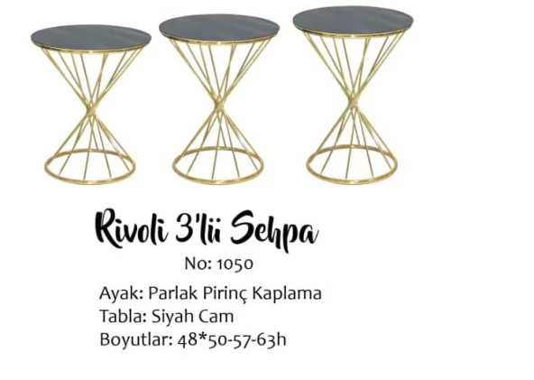 Brc Zigon Sehpa 13412 RİVOLİ Model Siyah Cam tabla Gold Parlak Ayak El Yapım ürün görseli 1