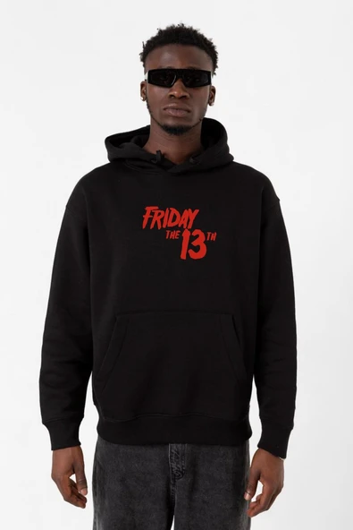 Friday The 13th Letter Logo Siyah Erkek 3ip Kapşonlu Sweatshirt ürün görseli 1