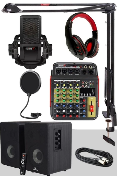 Midex İmpressive Paket-2 Stüdyo Ekipmanları Kayıt Seti (Monitör Mikrofon Mikser Kulaklık) ürün görseli 1