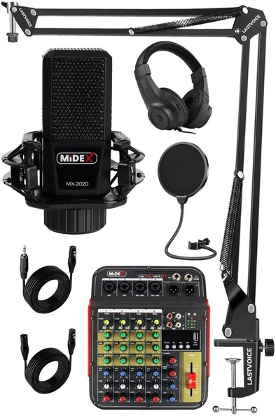 Midex Vokal Paket-1 MX2020 Mikrofon ve MDX-04FXU Stüdyo Mikseri Kulaklık Full Set ürün görseli 1