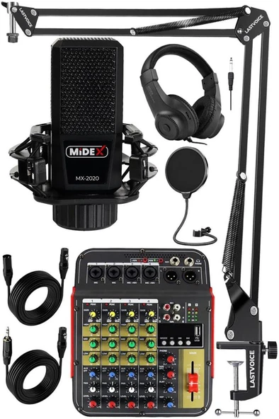 Lastvoice Rec Paket-3 Stüdyo Kayıt Paketi MX-2020 Mikrofon Phantomlu Mikser Kulaklık Stand Filtre ürün görseli 1