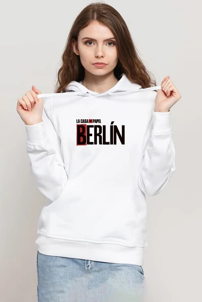 La Casa De Papel Berlin Beyaz Kadın 3ip Kapşonlu Sweatshirt ürün görseli 1