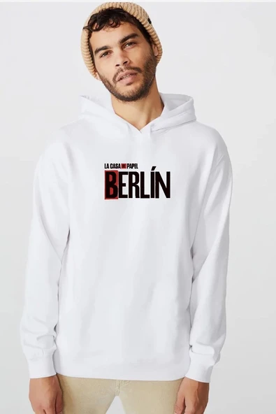 La Casa De Papel Berlin Beyaz Erkek 3ip Kapşonlu  Sweatshirt ürün görseli 1
