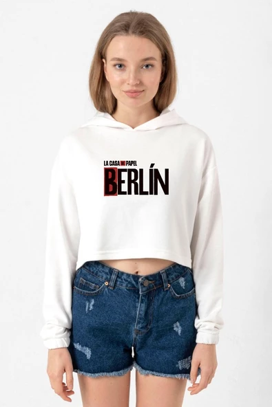 La Casa De Papel Berlin Ekru Kadın Crop Kapşonlu ürün görseli 1