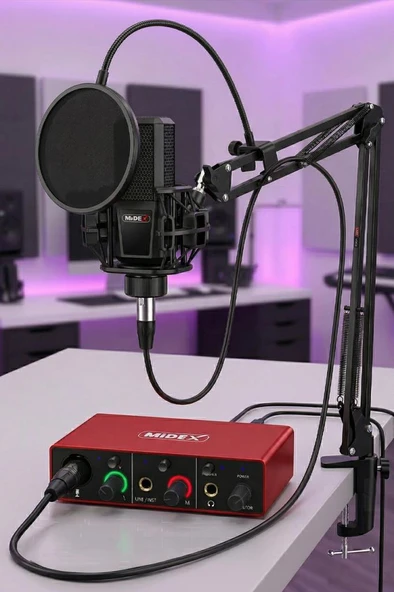 Midex MX2020-GLX-500 PRO Midex Ses Kartı ve Condenser Mikrofon Stand Filtre Set ürün görseli 1