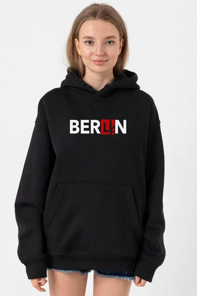La Casa De Papel Berlin Ak Siyah Kadın 3ip Kapşonlu ürün görseli 1