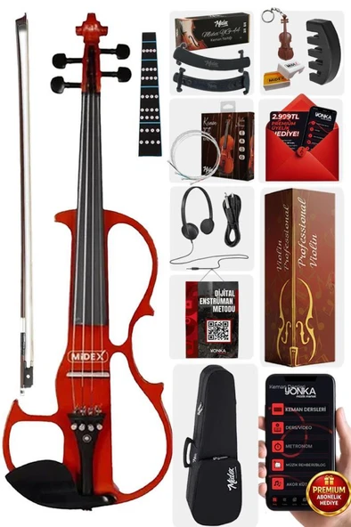 Midex RCZ-606RD Elektro Keman Seti Red (Kulaklık Kablo Yastık) ürün görseli 1