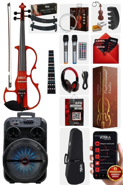 Midex RCZ-606RD-PAK Elektro Keman ve Şarjlı Hoparlör Anfi Mikrofon Seti ürün görseli 1