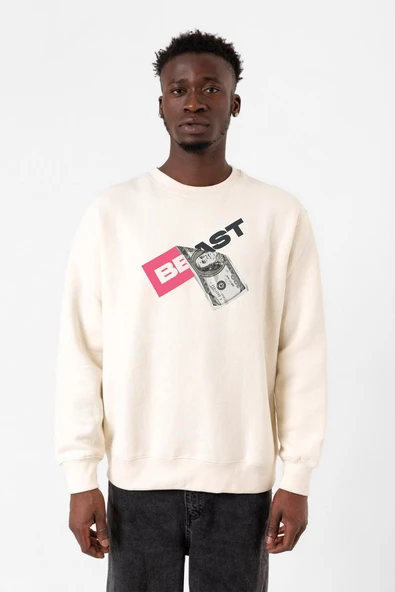 Mr Beast Dollar Bill Ekru Erkek 2ip Sweatshirt ürün görseli 1