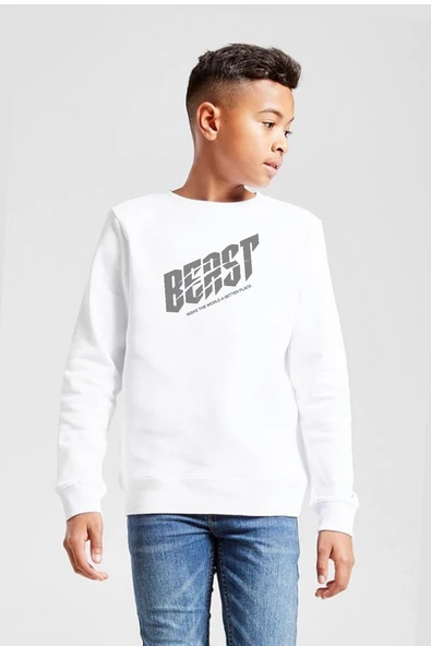 Mr Beast Make The World Beyaz Çocuk 2ip Sweatshirt ürün görseli 1
