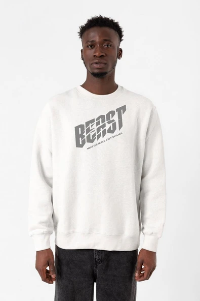 Mr Beast Make The World Beyaz Erkek 2ip Sweatshirt ürün görseli 1
