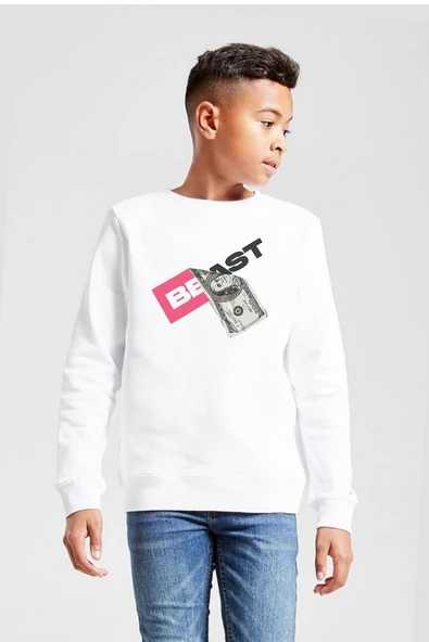 Mr Beast Dollar Bill Beyaz Çocuk 2ip Sweatshirt ürün görseli 1
