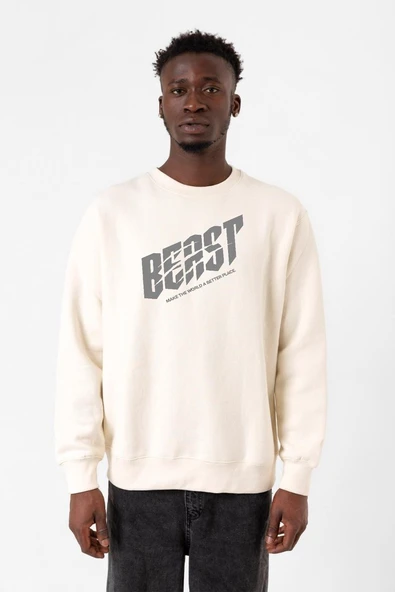 Mr Beast Make The World Ekru Erkek 2ip Sweatshirt ürün görseli 1