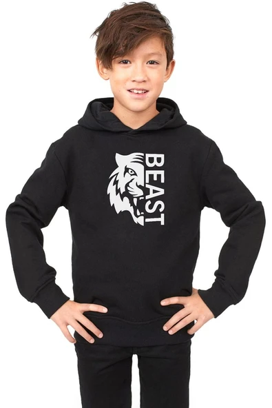 Mr Beast Half Face Siyah Çocuk 3ip Kapşonlu ürün görseli 1