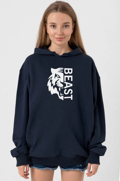 Mr Beast Half Face Lacivert Kadın 3ip Kapşonlu ürün görseli 1