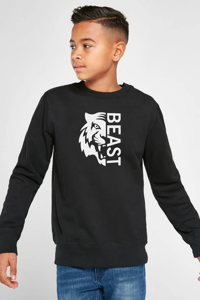 Mr Beast Half Face Siyah Çocuk 2ip Sweatshirt ürün görseli 1