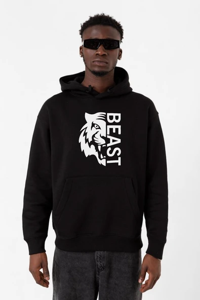 Mr Beast Half Face Siyah Erkek 3ip Kapşonlu Sweatshirt ürün görseli 1
