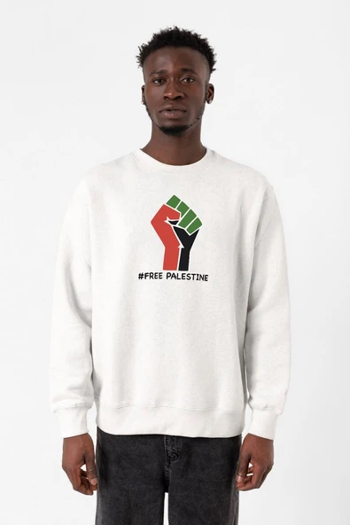 Hand Free Palestine Beyaz Erkek 2ip Sweatshirt ürün görseli 1