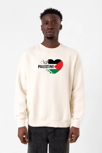Heart Palestine Flag Ekru Erkek 2ip Sweatshirt ürün görseli 1