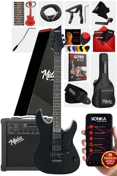 Midex GRX-300-25-AMP Profesyonel Elektro Gitar Seti 25 Watt Gainli Şarjlı Bluetooth'lu Amfi ve Full Set ürün görseli 1