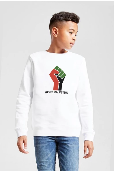 Hand Free Palestine Beyaz Çocuk 2ip Sweatshirt ürün görseli 1