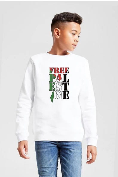 Free Palestine Beyaz Çocuk 2ip Sweatshirt ürün görseli 1