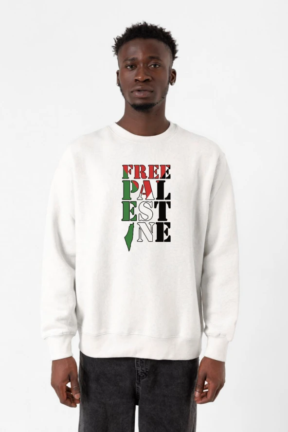 Free Palestine Beyaz Erkek 2ip Sweatshirt ürün görseli 1