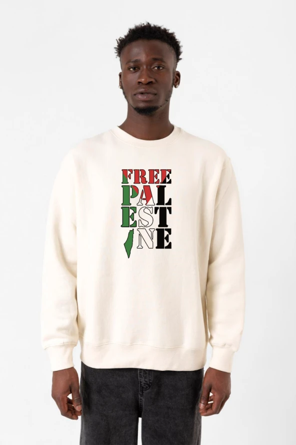 Free Palestine Ekru Erkek 2ip Sweatshirt ürün görseli 1
