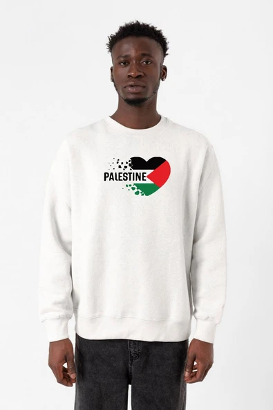 Heart Palestine Flag Beyaz Erkek 2ip Sweatshirt ürün görseli 1