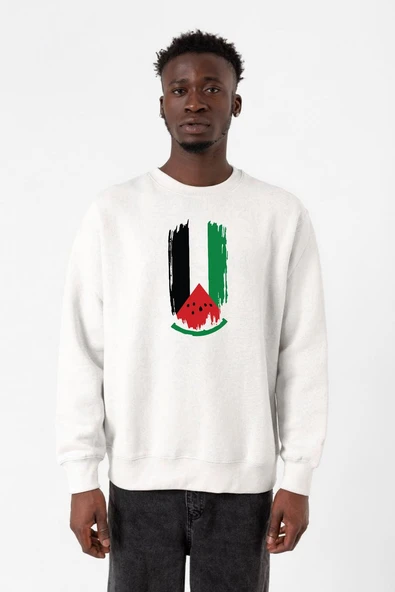 Watermelon Palestine Flag Beyaz Erkek 2ip Sweatshirt ürün görseli 1