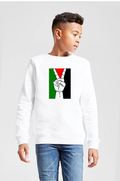 Free Hand Palestine Flag Beyaz Çocuk 2ip Sweatshirt ürün görseli 1