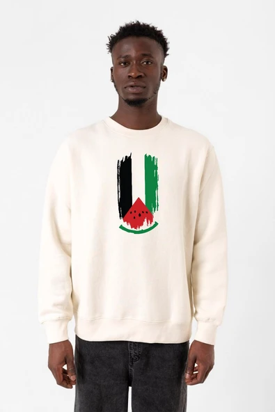 Watermelon Palestine Flag Ekru Erkek 2ip Sweatshirt ürün görseli 1
