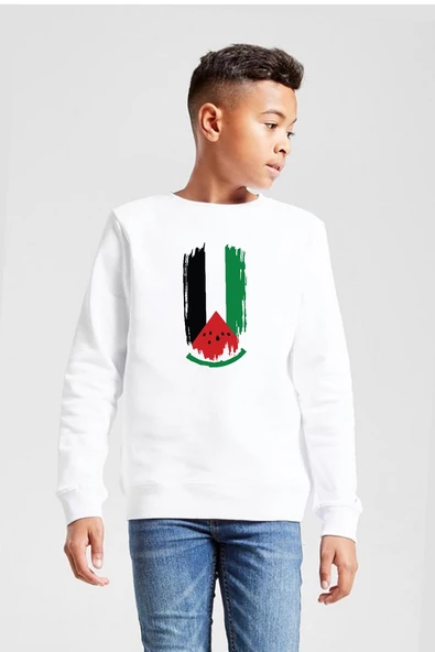 Watermelon Palestine Flag Beyaz Çocuk 2ip Sweatshirt ürün görseli 1
