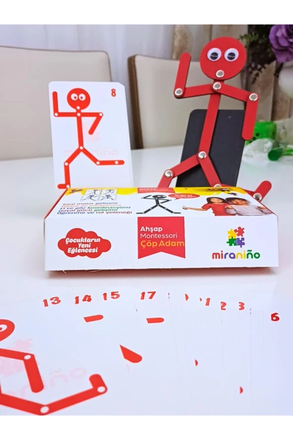 100. Yıla Özel Kırmızı Ahşap Eğitici Oyuncak Montessori Çöp Adam Siyah 30'lu Görev Kartı ürün görseli 1