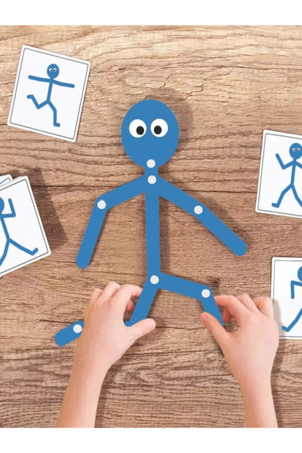 Mavi Ahşap Eğitici Oyuncak Montessori Çöp Adam Ahşap Oyuncak Ahşap Aktivite ürün görseli 1