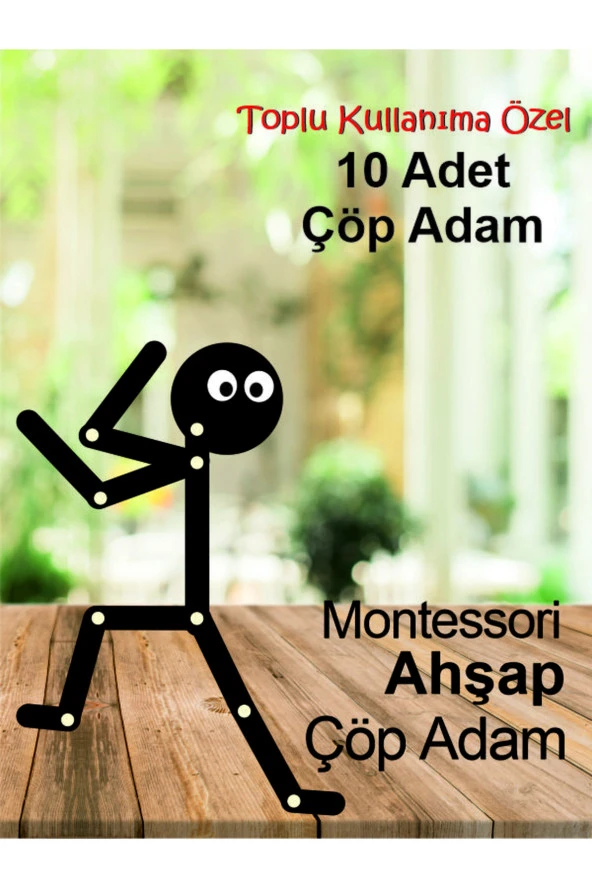 10 Adet Ahşap Eğitici Oyuncak Montessori Çöp Adam 1 adet 30'lu Görev Kartı Toplu Kullanım için ürün görseli 1