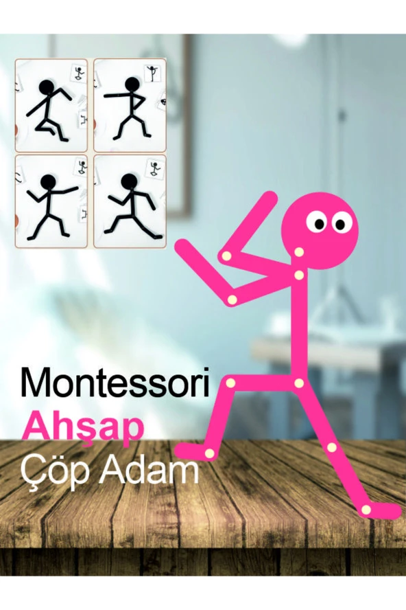 Pembe Ahşap Eğitici Oyuncak Montessori Çöp Adam Ahşap Oyuncak Ahşap Aktivite ürün görseli 1