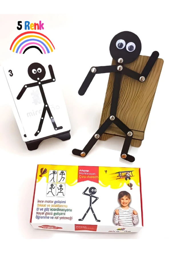 Ahşap Eğitici Oyuncak Montessori Çöp Adam Ahşap Oyuncak Ahşap Yapboz Aktivite Eğitici Oyuncak Ahşap ürün görseli 1