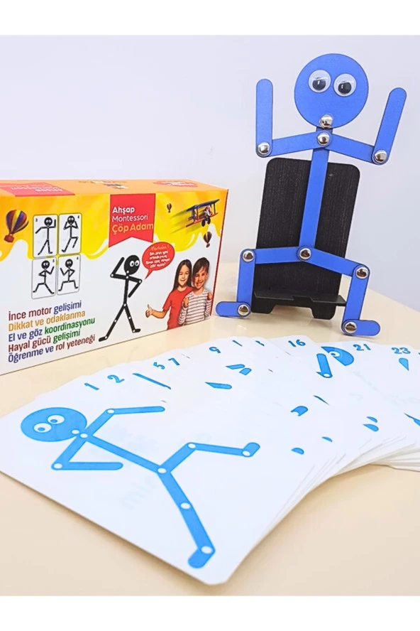 Mavi Ahşap Oyuncaklar Eğitici Montessori Çöp Adam Ahşap Oyuncak Ahşap Aktivite Eğitici Oyuncak ürün görseli 1