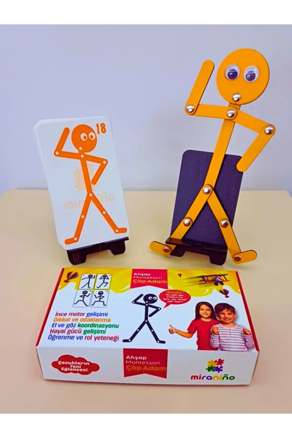 Turuncu Ahşap Eğitici Oyuncak Montessori Çöp Adam Turuncu 30'lu Görev Kartı ürün görseli 1