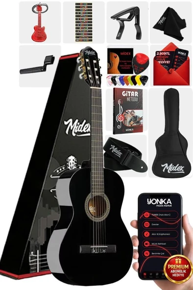 Midex CG-36BK Kaliteli 36 İnç 3/4 Junior Çocuk Gitarı 8-12 Yaş Arası (Çanta Askı Pena Metod) ürün görseli 1
