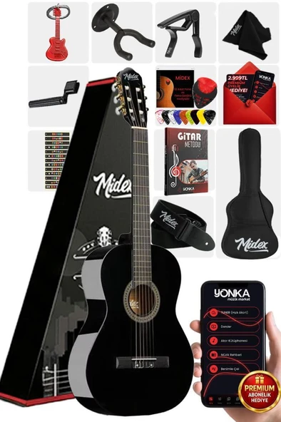 Midex CG-36BK-PAK Kaliteli 36 İnç 3/4 Junior Çocuk Gitarı 8-12 Yaş Arası (Çanta Askı Pena Metod) ürün görseli 1