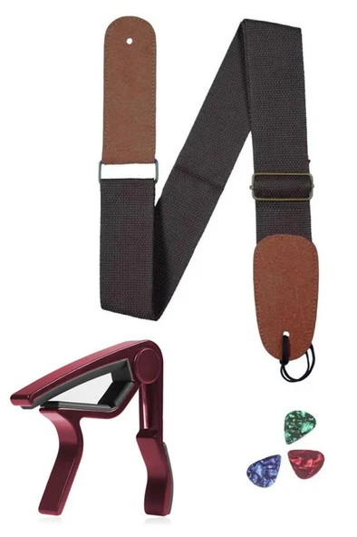 Midex HG20C Kahve Renk Gitar Omuz Askısı Metal Capo Pena Paketi ürün görseli 1