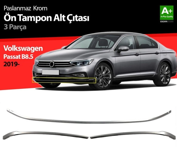 Volkswagen Passat Uyumlu B8.5 Krom Ön Tampon Alt Çıtası 3 Parça 2019 Ve Sonrası ürün görseli 1