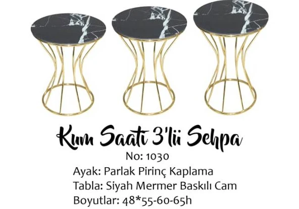 Brc KUM SAATİ 13396 Zigon Siyah Mermer Desen Temper cam Metal GOLD Renk El Yapım ürün görseli 1