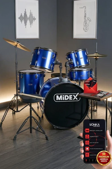 Midex CD900X-BL 22'' Yetişkin Akustik Bateri Davul Seti 22B-13T-12T-16F-14S (5 Parça) ürün görseli 1