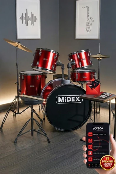 Midex CD900X-RD 22'' Yetişkin Akustik Bateri Davul Seti 22B-13T-12T-16F-14S (5 Parça) ürün görseli 1
