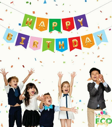 Renkli Gold Happy Birthday Zarflı Banner ürün görseli 1