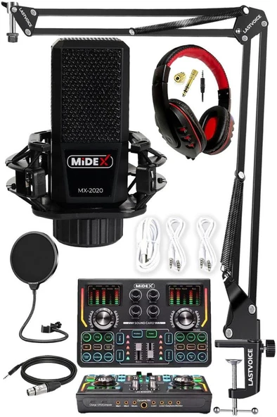 Midex MX-2020 Titanium Set Efektli Ses Kartı Mikrofon Kulaklık Stand Kayıt Canlı Yayın (PC ve Telefon) ürün görseli 1