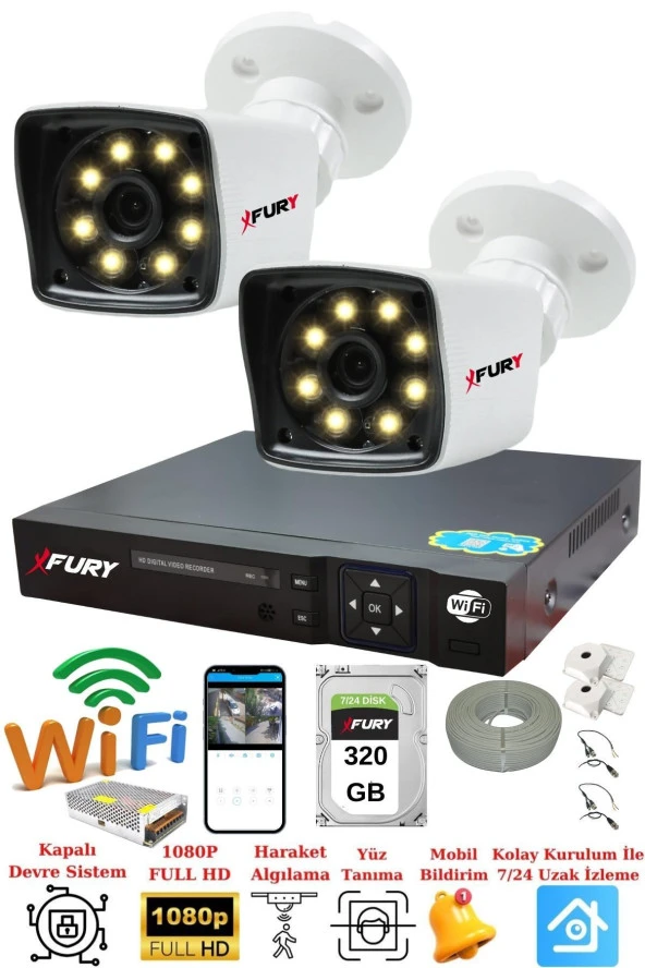 FURY 2 Kamera 5mp Lens 1080p 2mp Color Görüntü 8 Warm Led Gece Görüş FullHd Güvenlik Kamera Sistemi 5525W 320GB ürün görseli 1